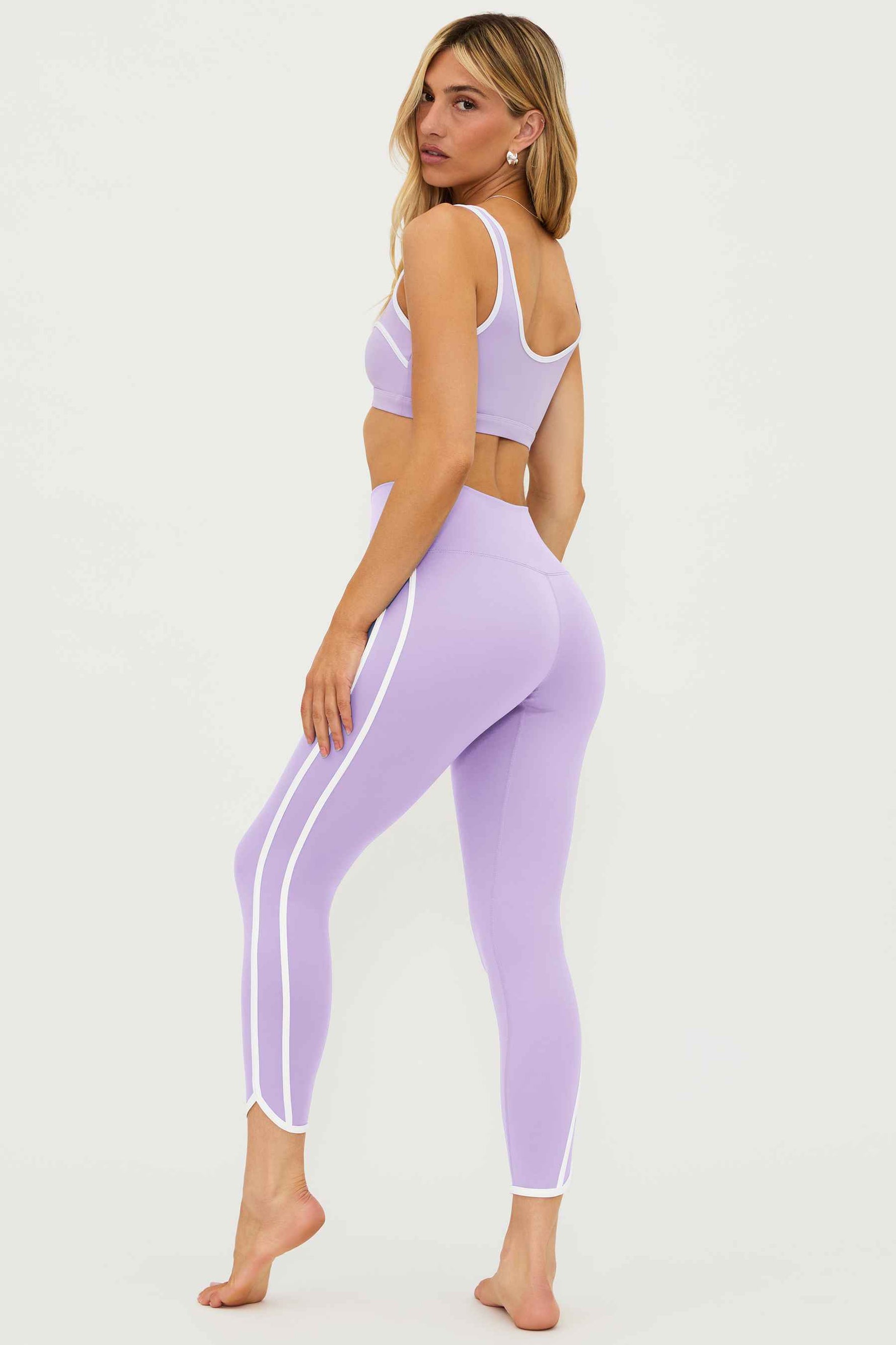 lavender 7/8 legging with white contrast trim