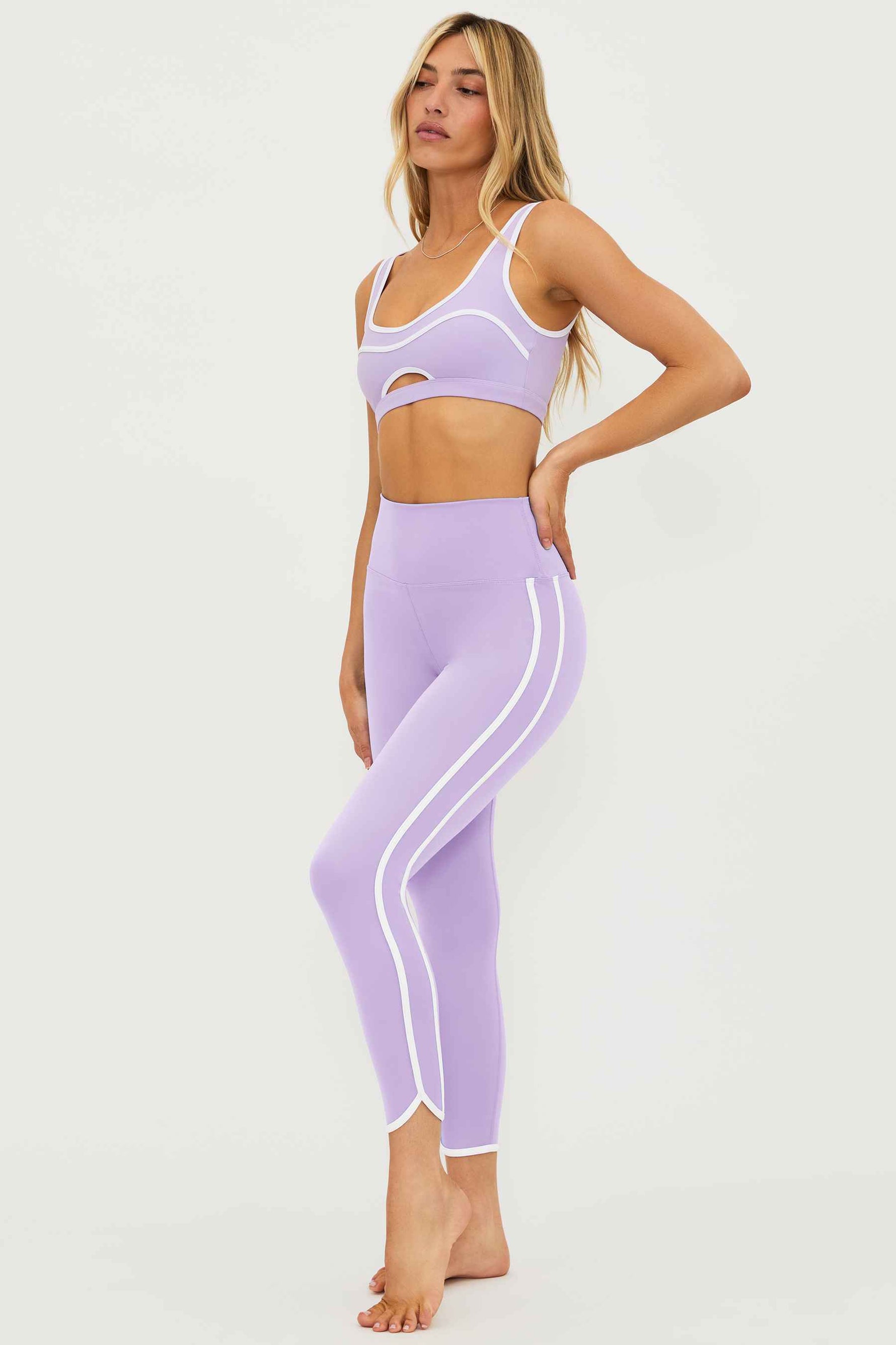 lavender 7/8 legging with white contrast trim