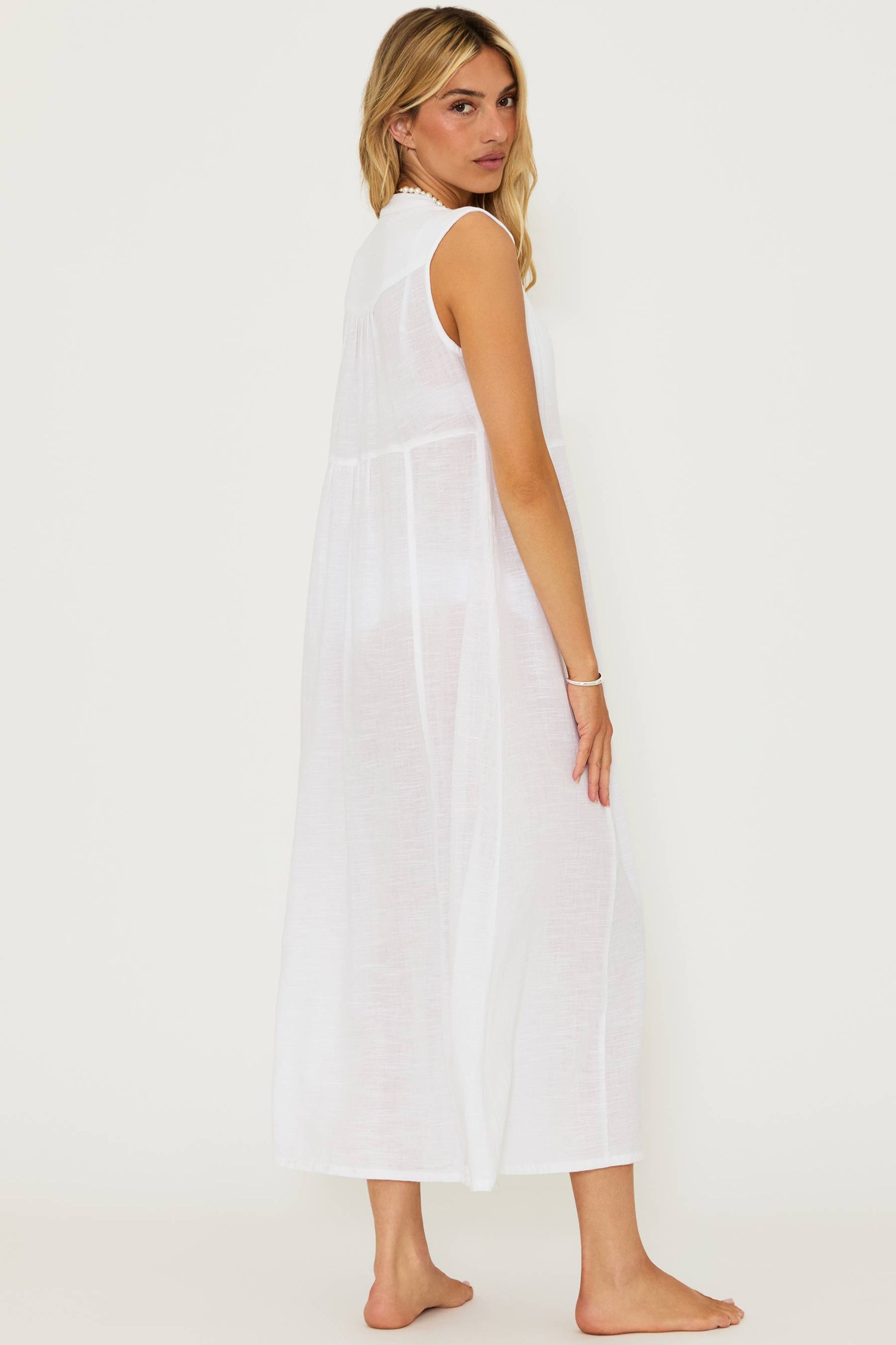 white cotton linen cover up dress