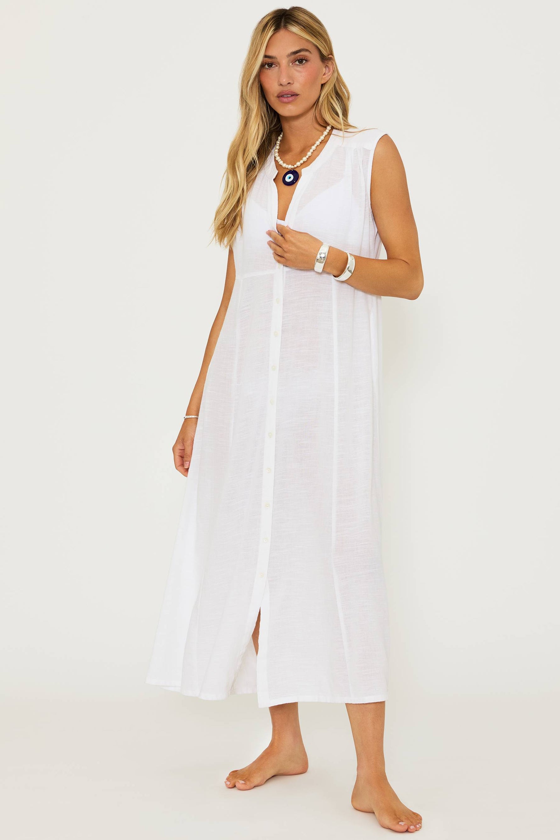 white cotton linen cover up dress