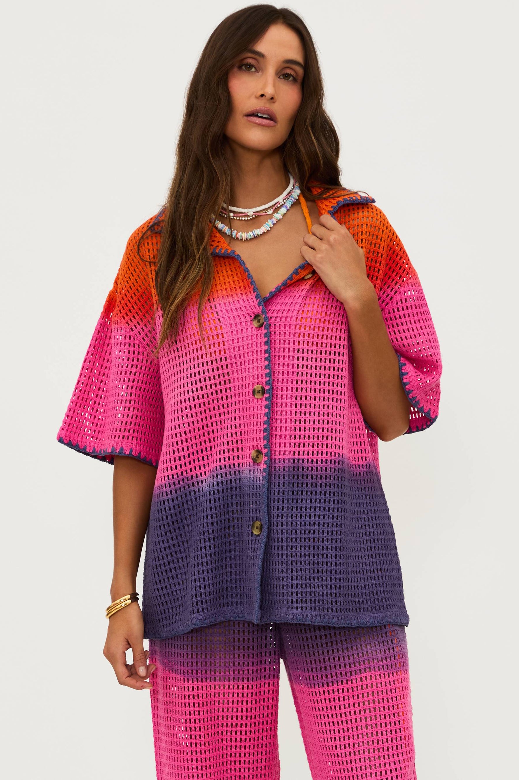 ombre purple and pink cover up top and matching pants