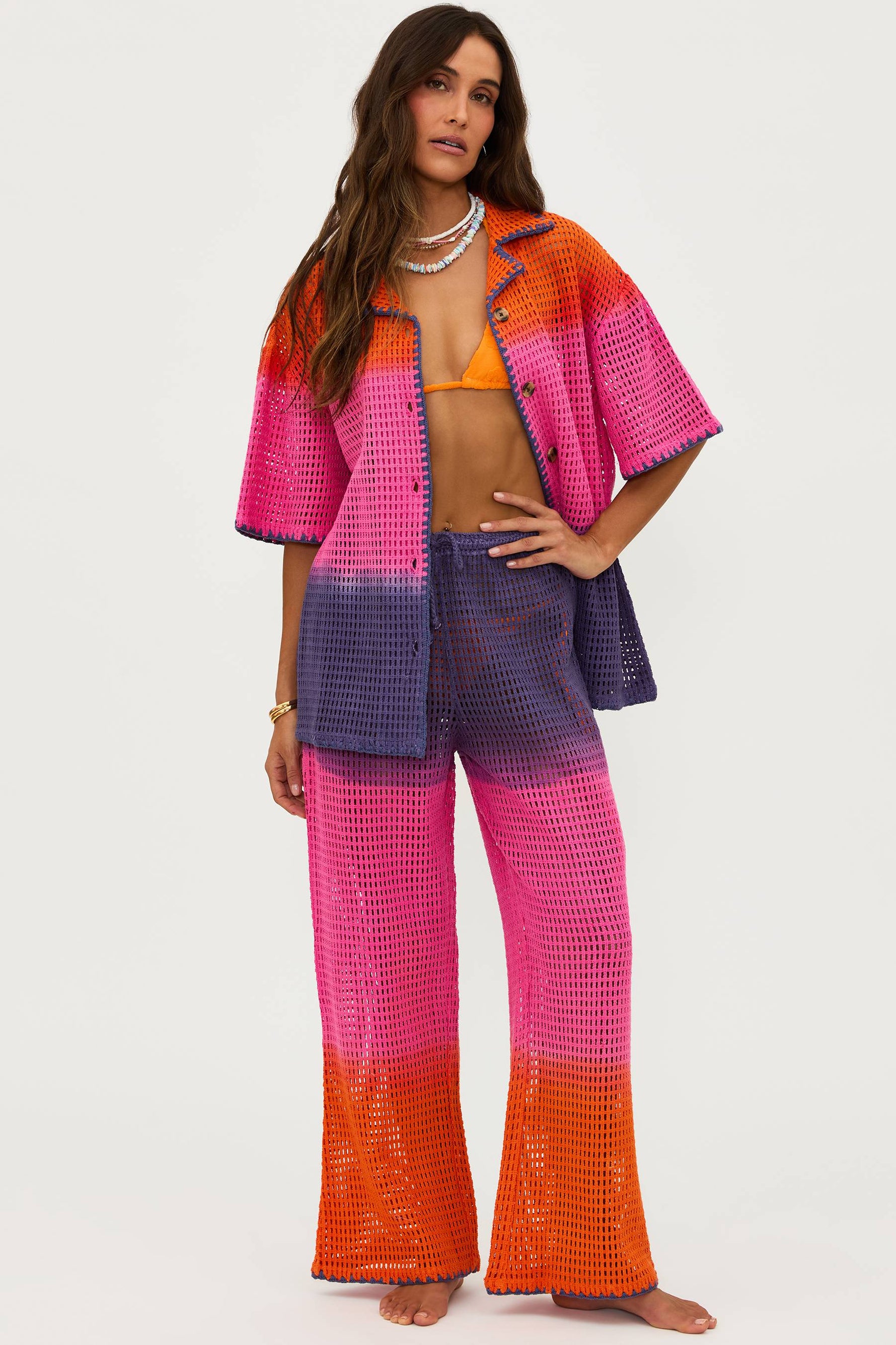 ombre purple and pink cover up top and matching pants