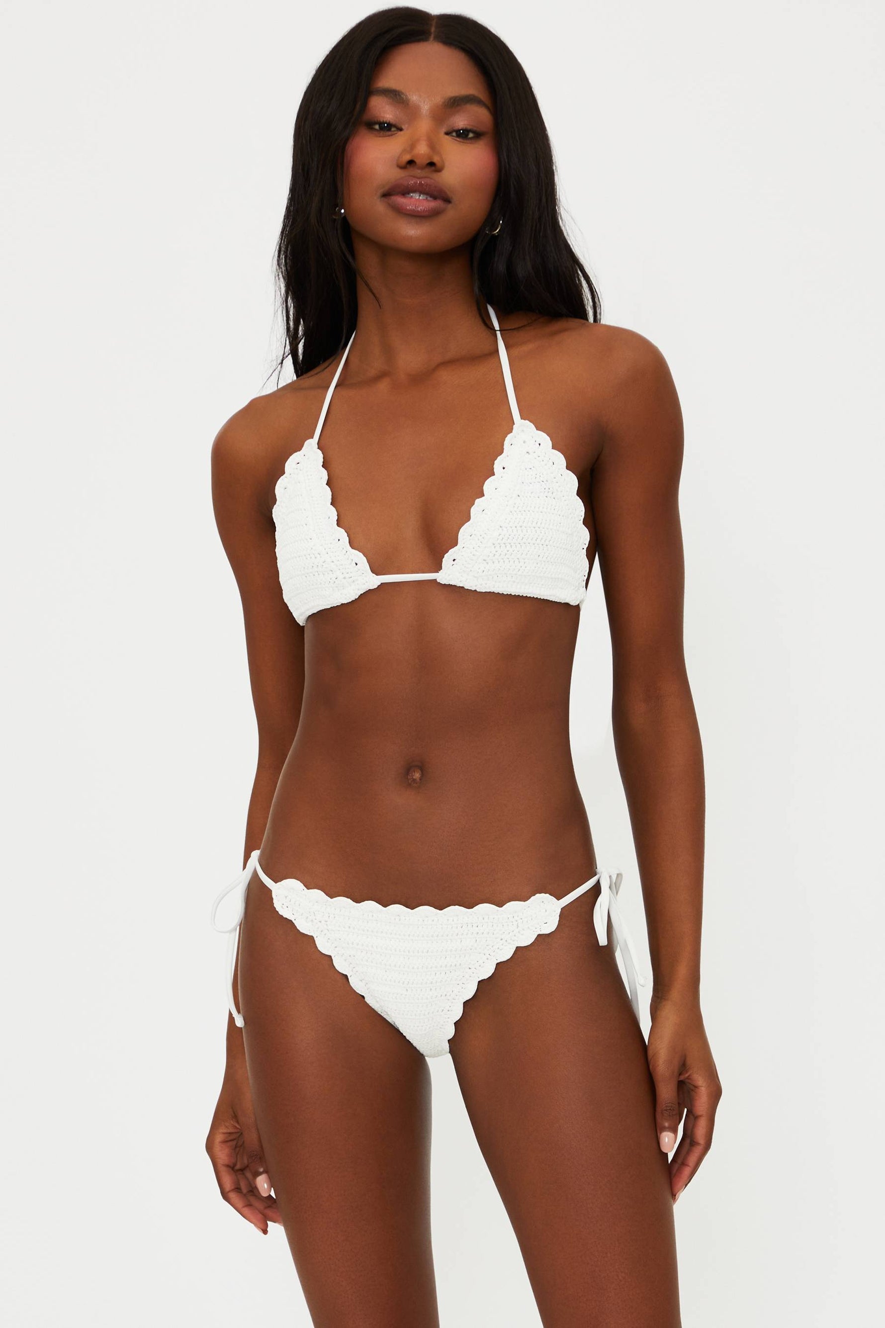 white crochet string bikini bottom