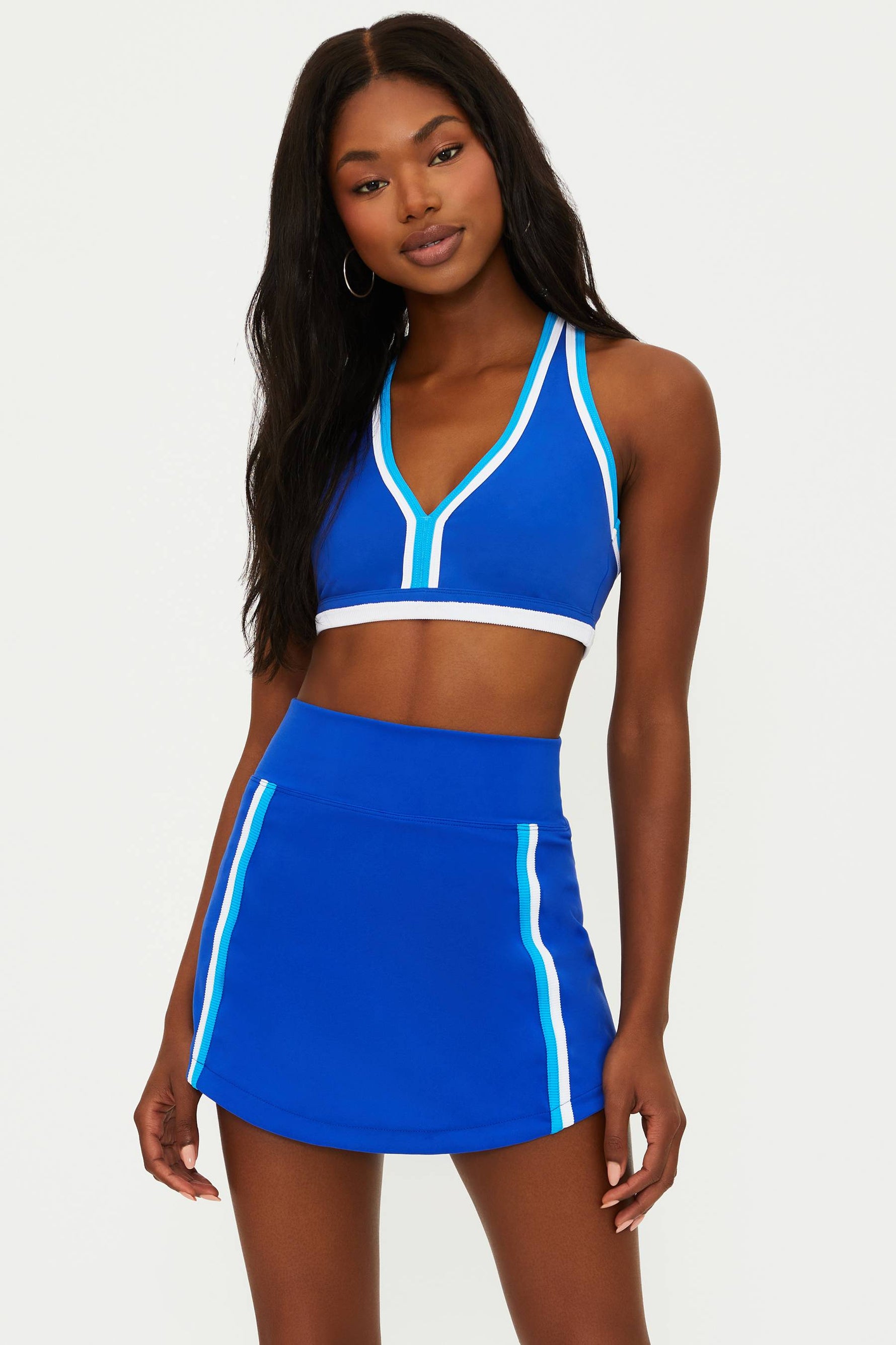 blue colorblock matte fabric active set