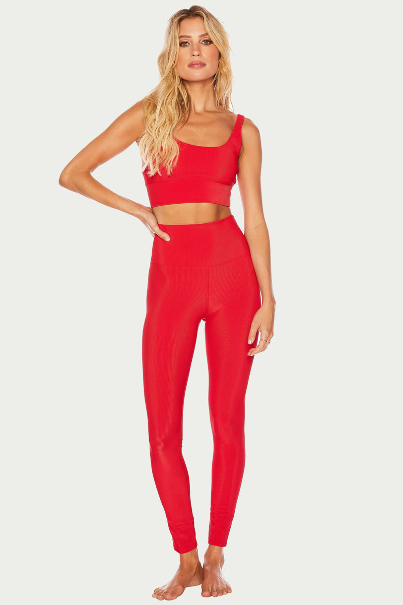 red ribbed full length legging