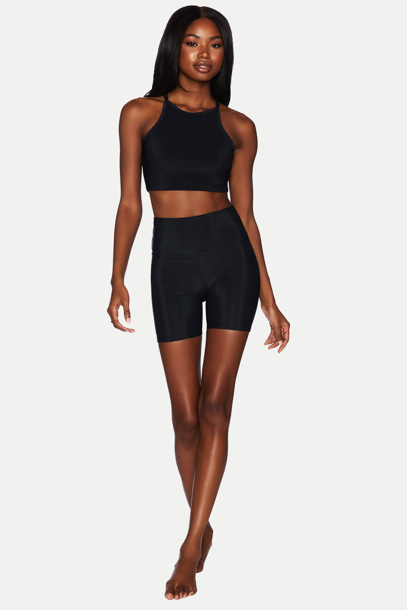black ribbed biker short