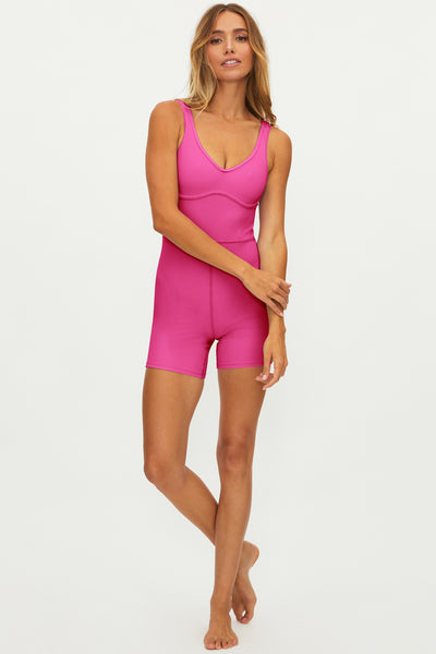 Beach Riot | Jada Onesie Pink Punch | Pink Ribbed Active Romper
