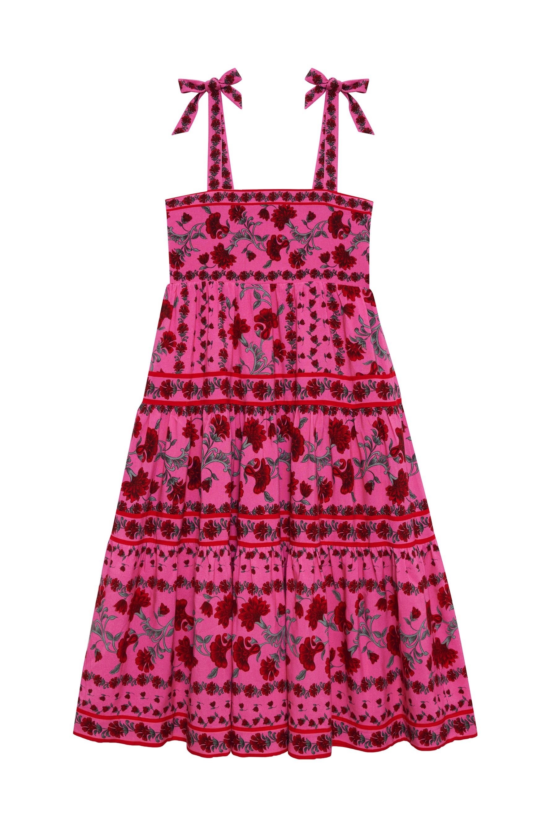 Pink dress with floral pattern on a white background