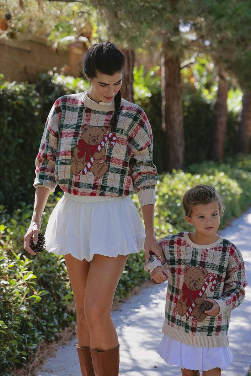 Little Callie Sweater Teddy Bear Plaid