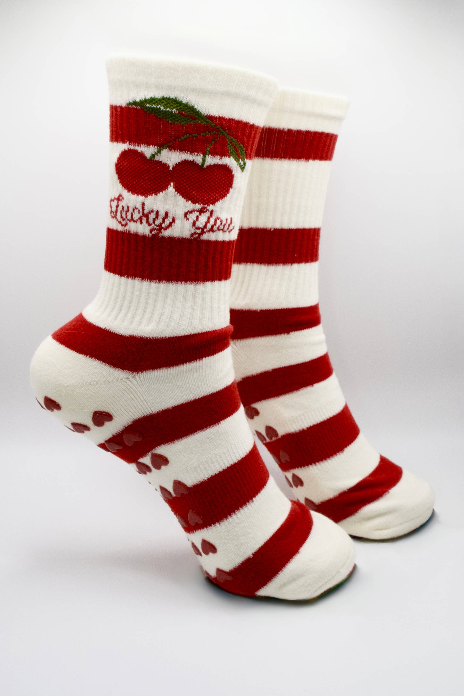 Lucky You Pilates Socks Cherry Stripe