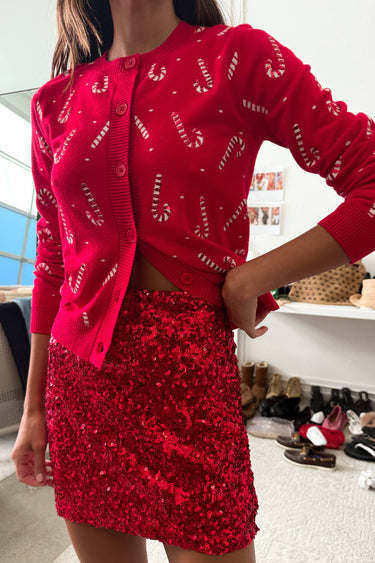Beach Riot | Ally Cardigan Red Sequin Candy Cane | Holiday