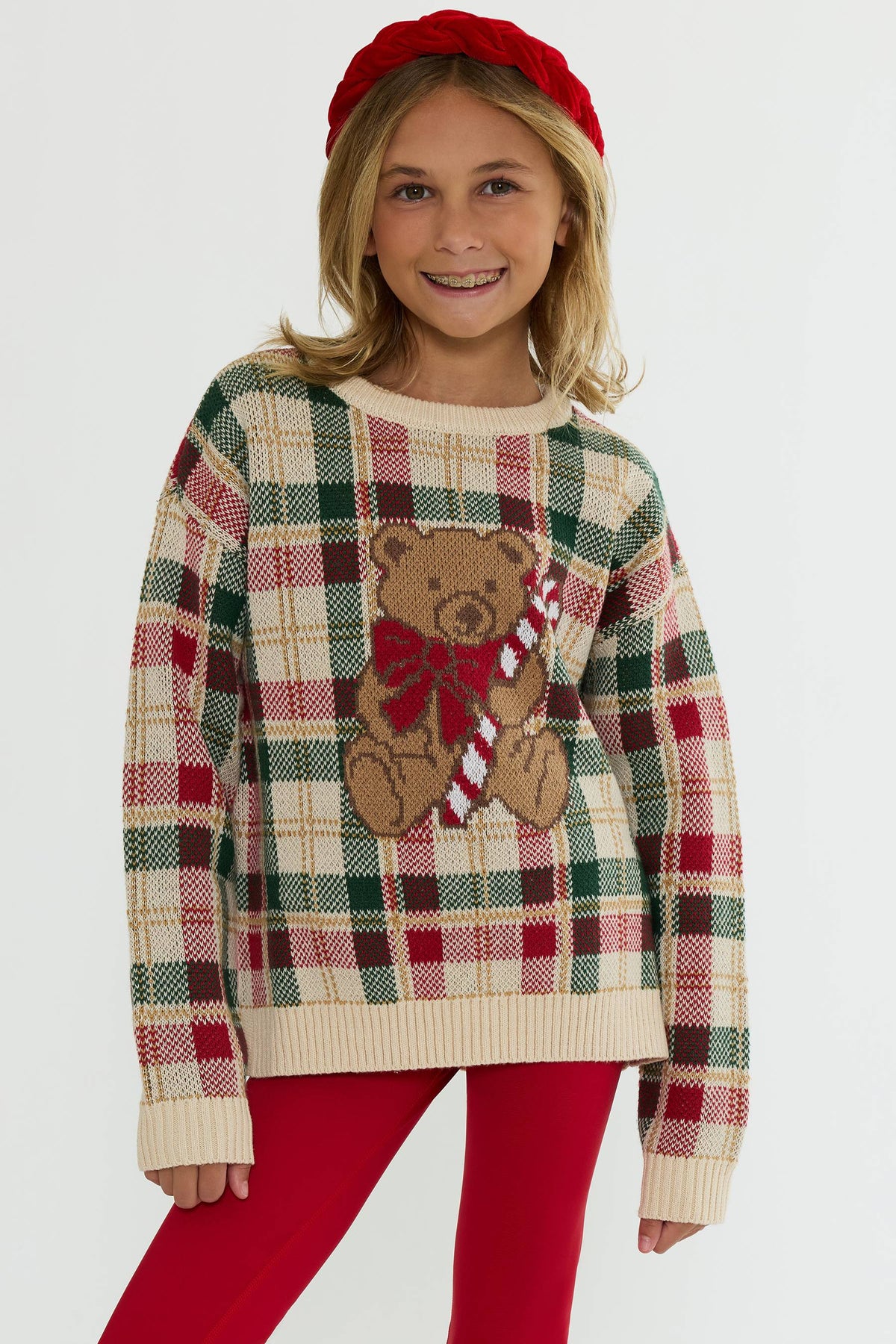 Little Callie Sweater Teddy Bear Plaid