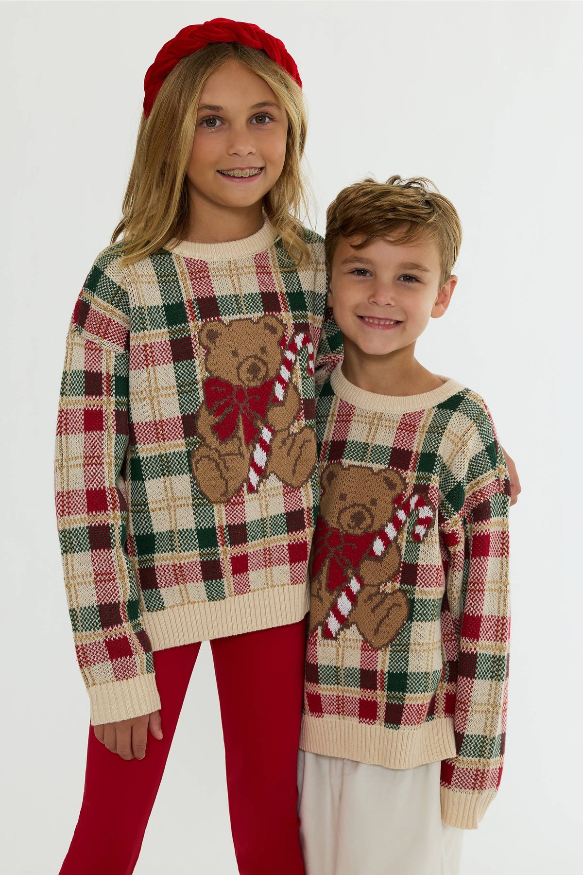 Little Callie Sweater Teddy Bear Plaid