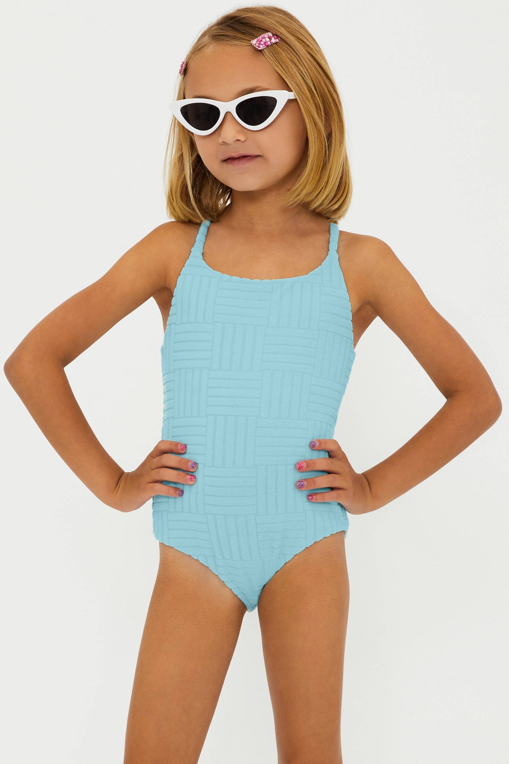 BABY BLUE TERRY LITTLE GIRLS ONE PIECE SWIMSUIT