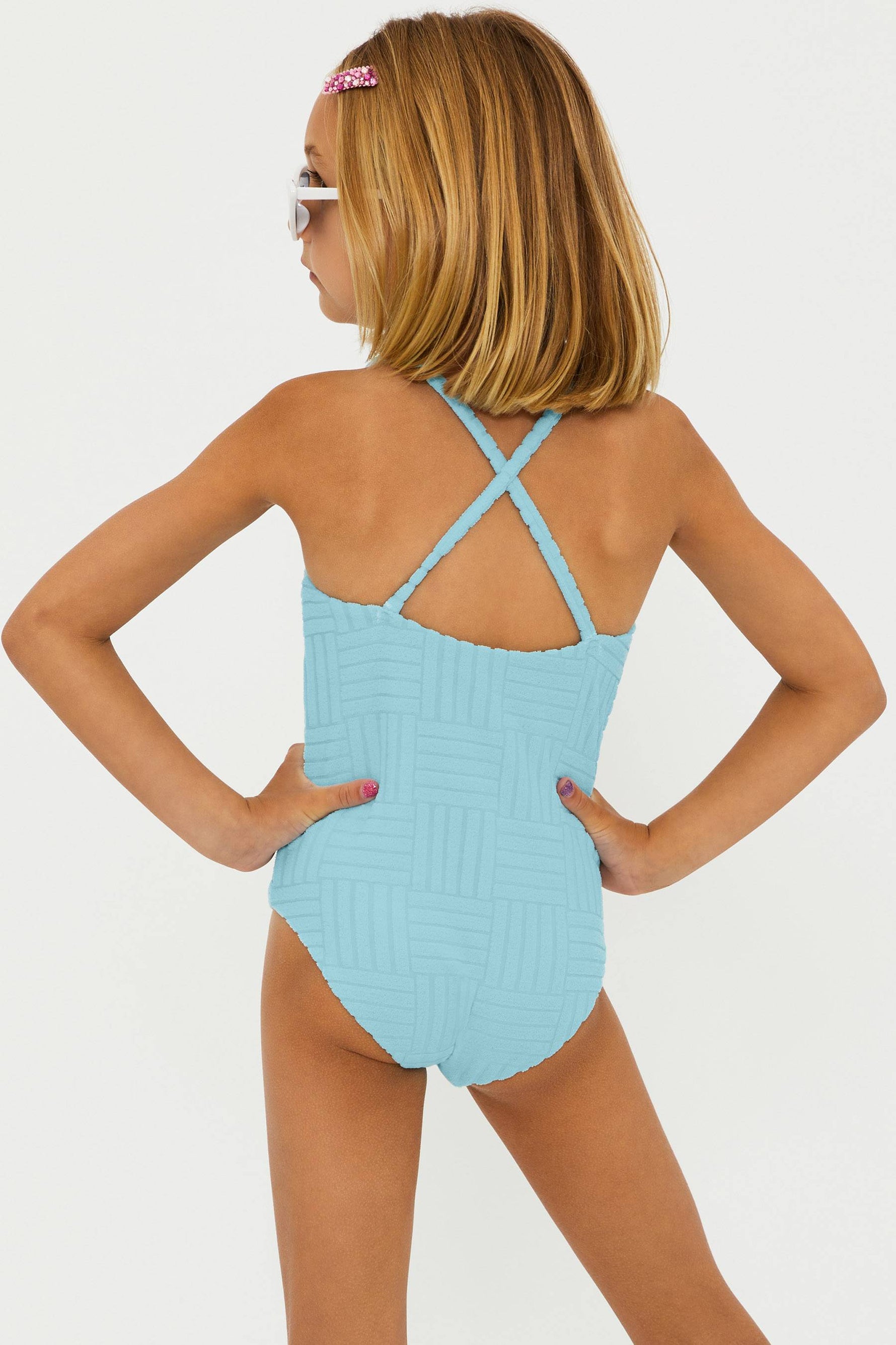 BABY BLUE TERRY LITTLE GIRLS ONE PIECE SWIMSUIT