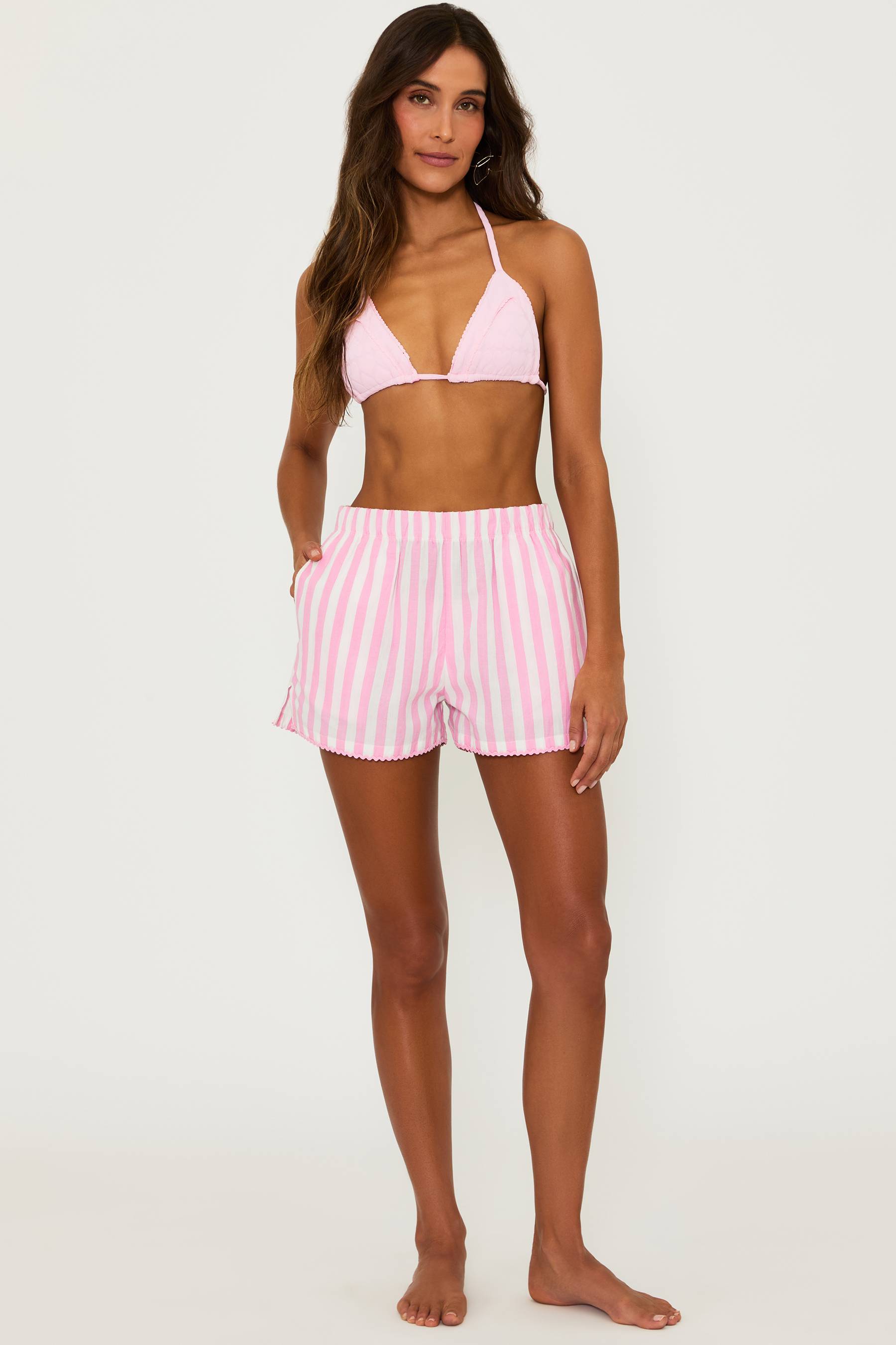 pink and white striped shorts 