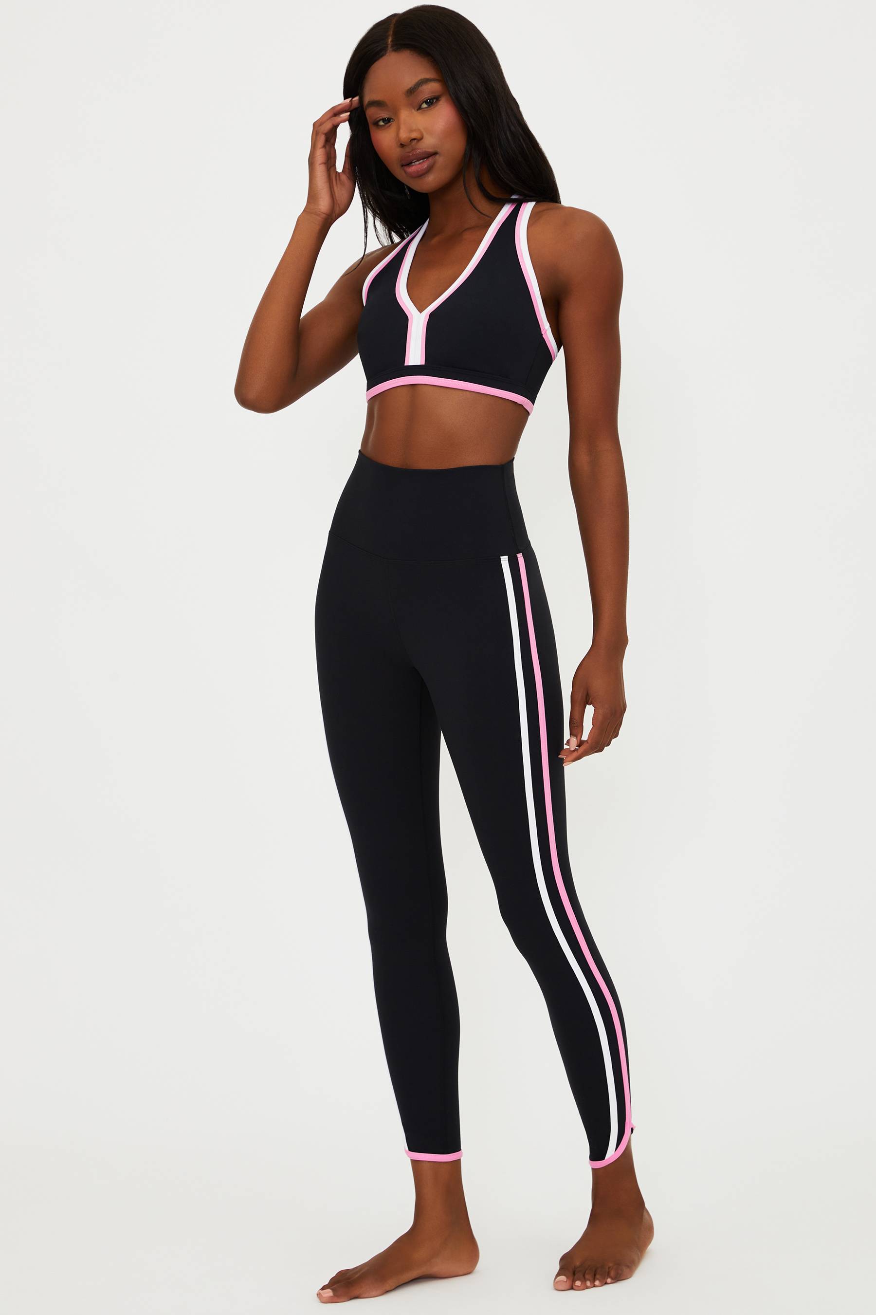 black 7/8 legging with pink and white contrast trim