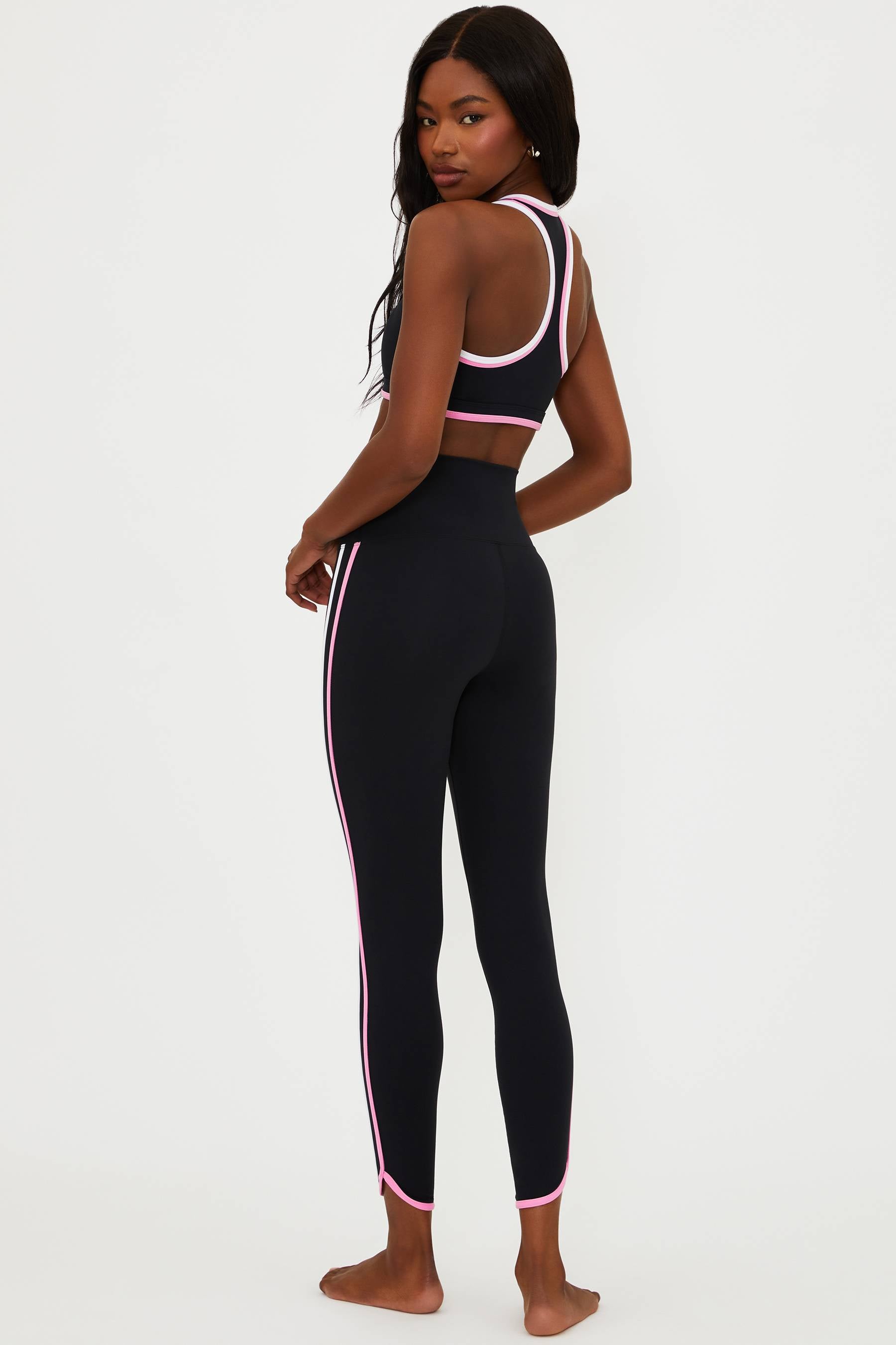 black 7/8 legging with pink and white contrast trim