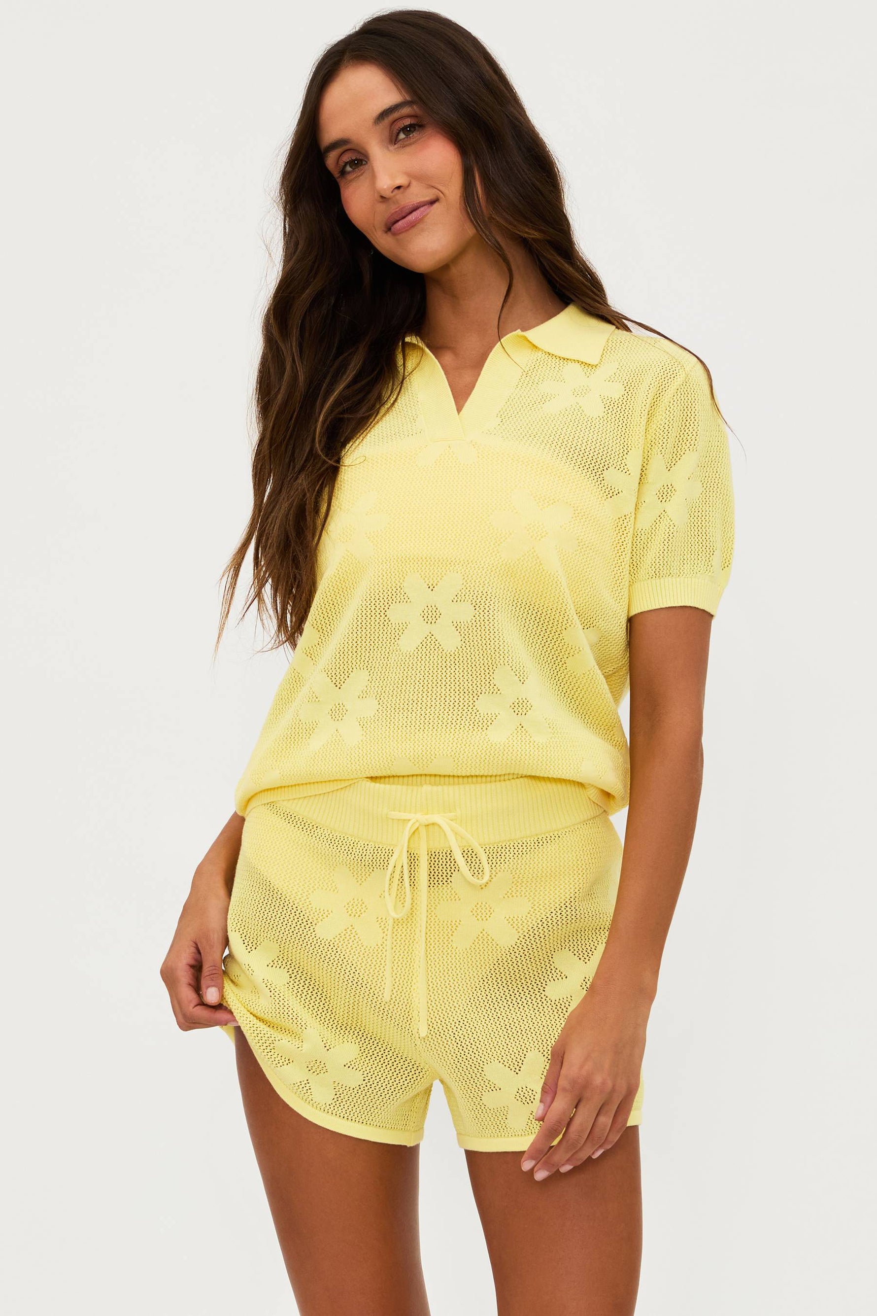 yellow knit floral cover up set