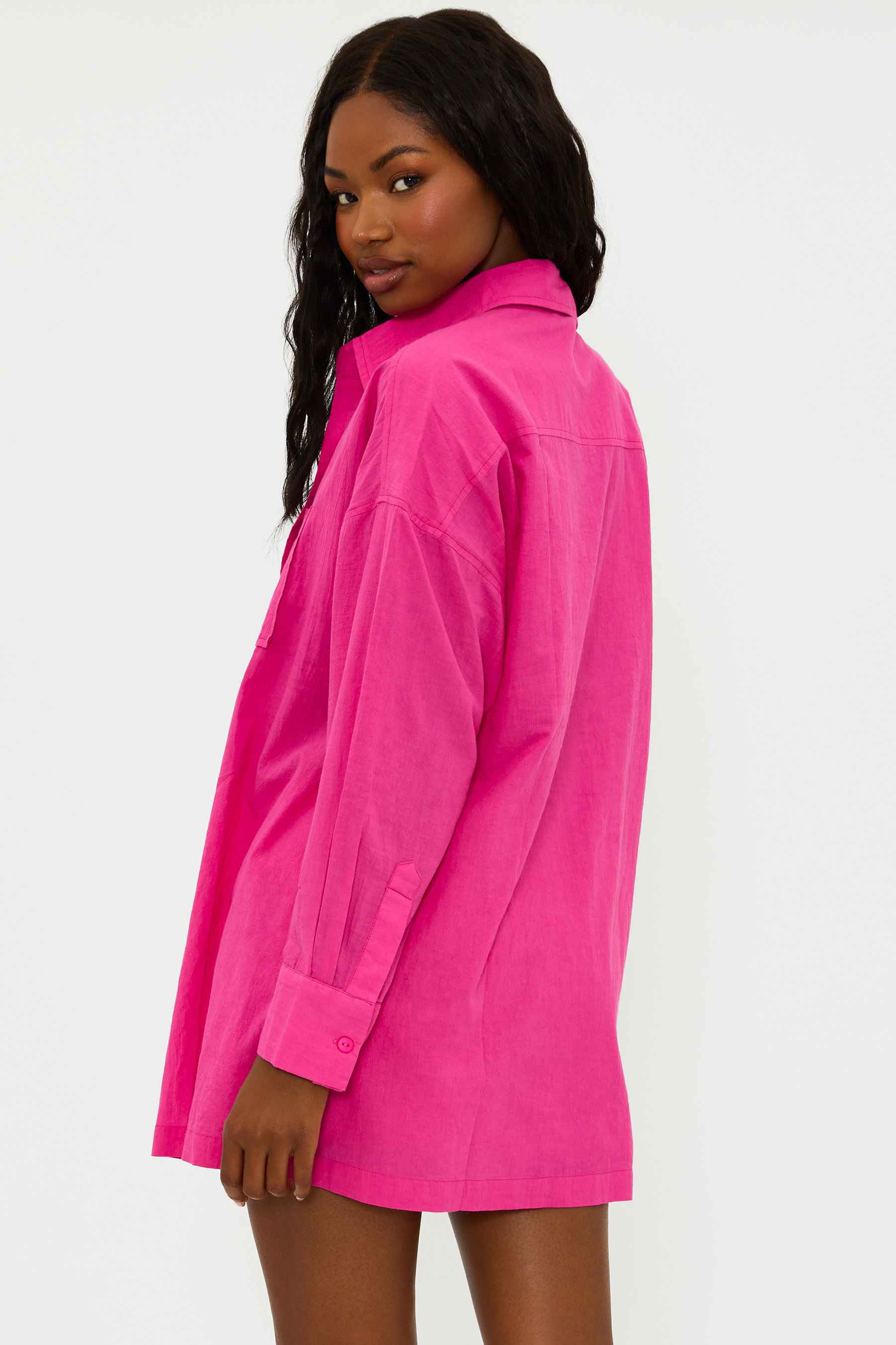 bright fuchsia button down top