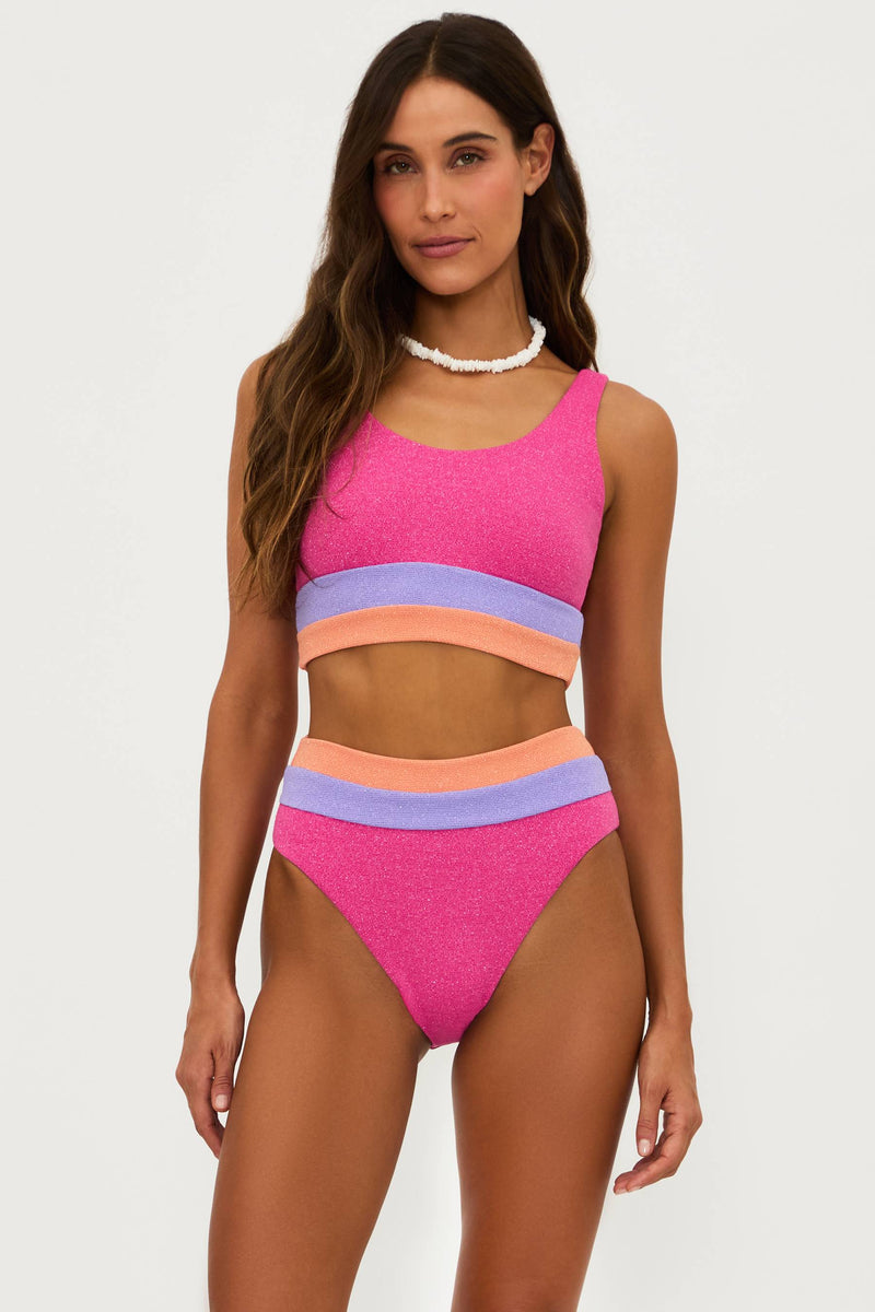 Mackenzie Top Coral Bay Colorblock Shine Scrunch