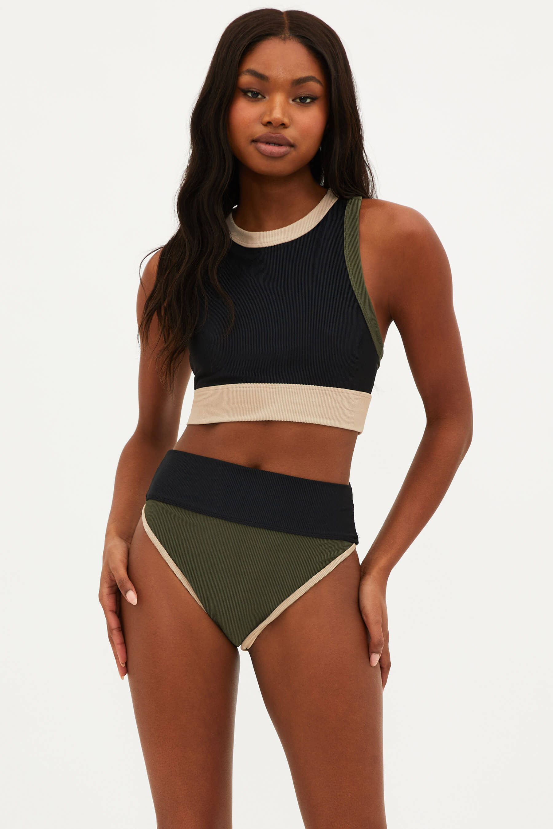 Gwen Top Military Olive Colorblock - Beach Riot
