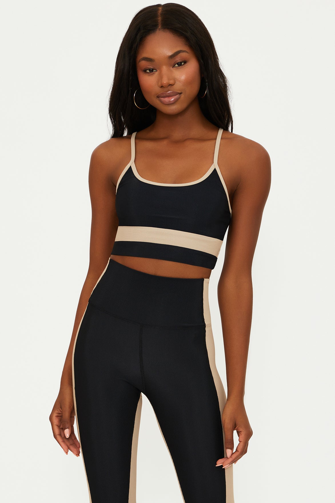 black and tan ribbed sports bra