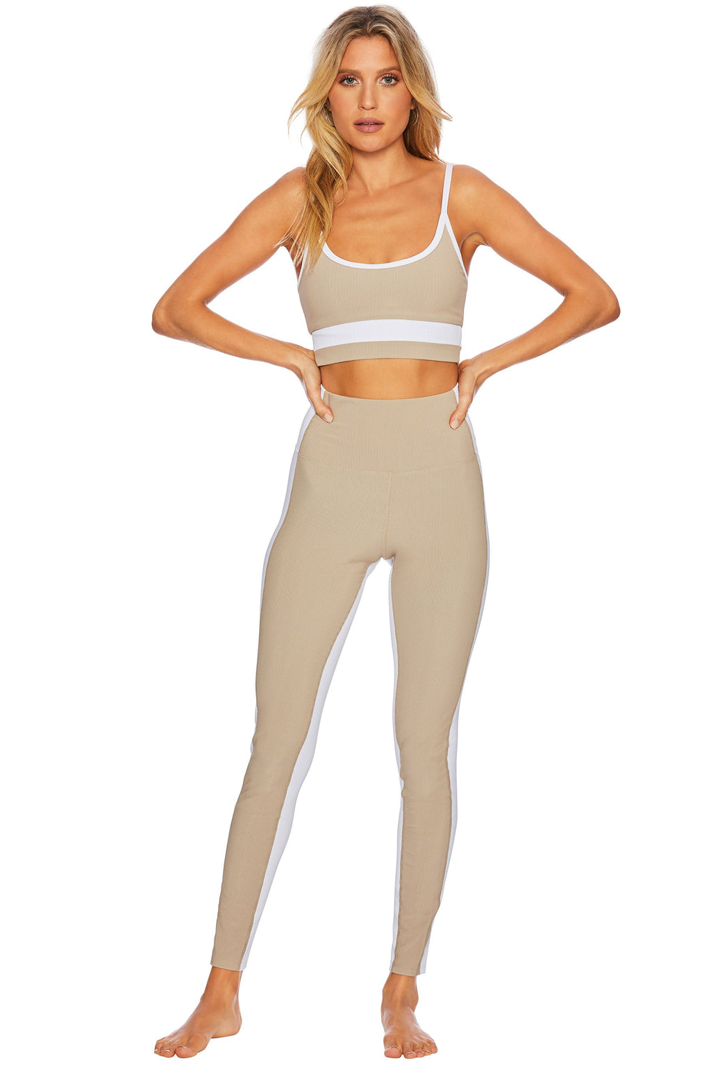 Colorblock Legging Taupe White front shot
