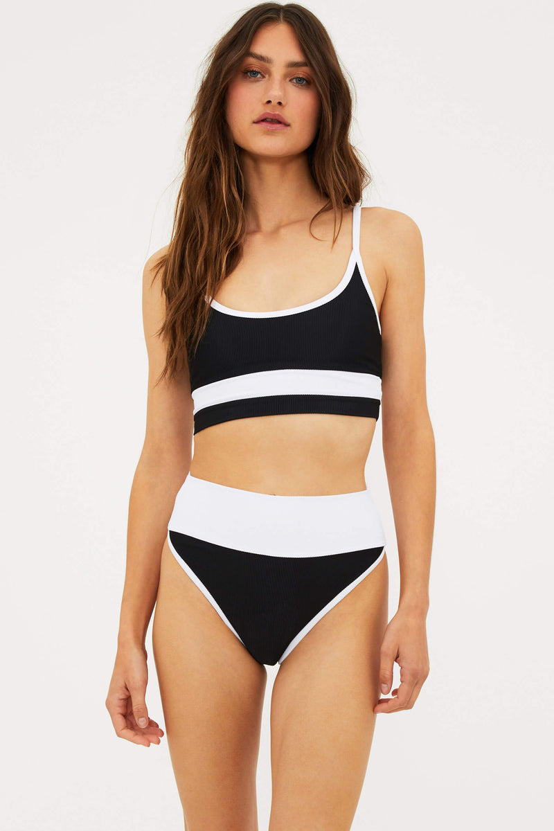 black and white ribbed top that can be worn as swim or active